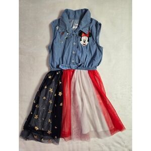 Disney Junior Minnie Mouse Girls 5T Patriotic Tulle Dress 4th of July Stars Blue